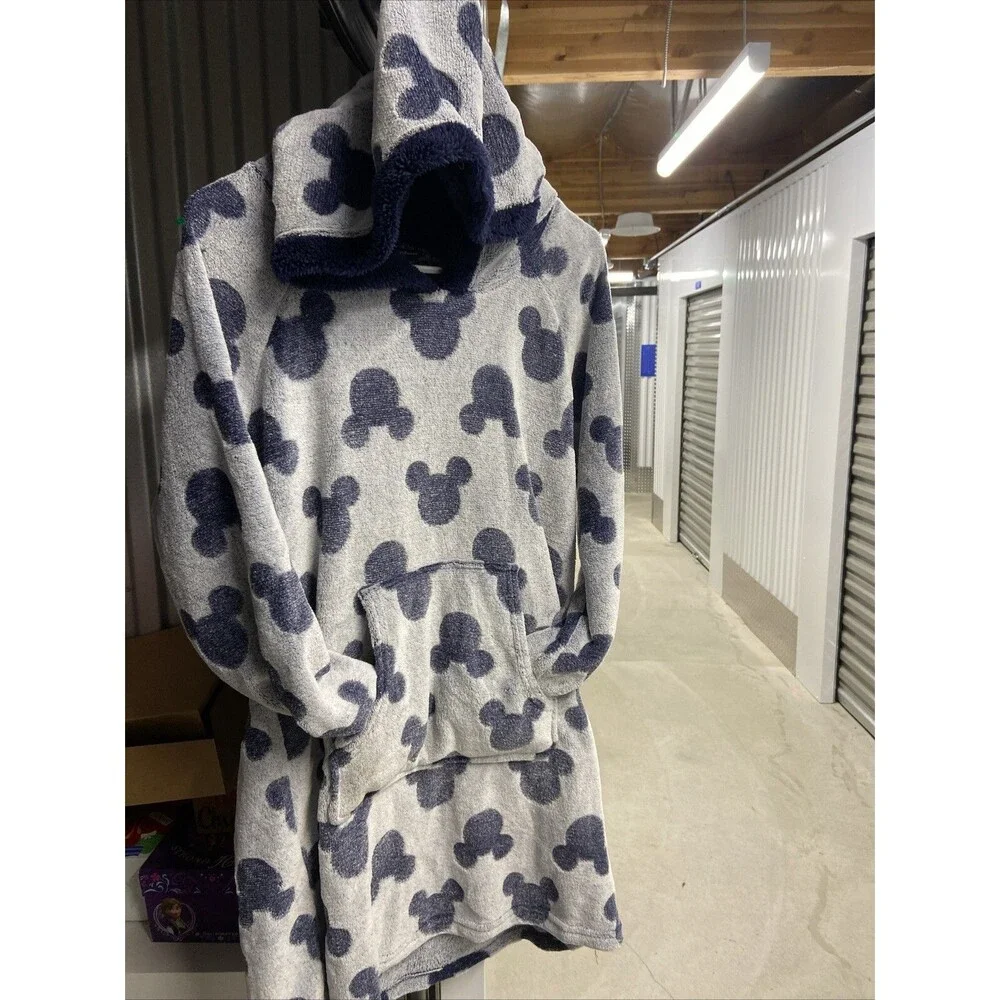 Disney Mickey Mouse Silhouette Blue Plush Hooded Nightgown Size M - Picture 2 of 16